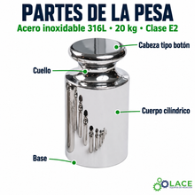 Pesa individual tipo botón en acero inoxidable 316L LACE de 20 kg clase E2