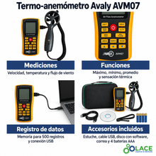 Termo-anemómetro Avaly AVM07 (0 a 45 m/s / 0°C a 45°C)