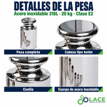 Pesa individual tipo botón en acero inoxidable 316L LACE de 20 kg clase E2