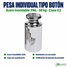 Pesa individual tipo botón en acero inoxidable 316L LACE de 50 kg clase E2