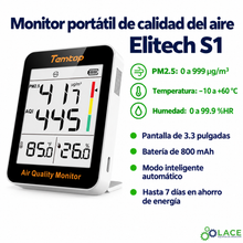 Monitor portátil de calidad del aire Elitech S1 (PM2.5: 0 a 999 µg/m³ / -10 a 60 °C / 0 a 99.9 %HR)