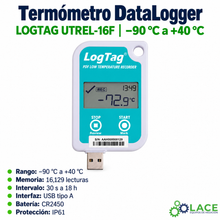 Termómetro DataLogger LogTag UTREL-16F -90 °C a +40 °C