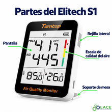 Monitor portátil de calidad del aire Elitech S1 (PM2.5: 0 a 999 µg/m³ / -10 a 60 °C / 0 a 99.9 %HR)