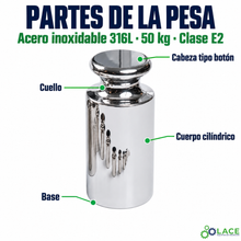 Pesa individual tipo botón en acero inoxidable 316L LACE de 50 kg clase E2
