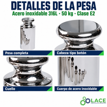 Pesa individual tipo botón en acero inoxidable 316L LACE de 50 kg clase E2