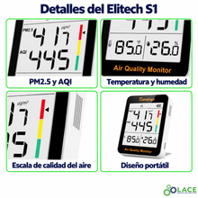 Monitor portátil de calidad del aire Elitech S1 (PM2.5: 0 a 999 µg/m³ / -10 a 60 °C / 0 a 99.9 %HR)