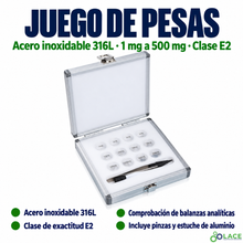 Juego de pesas en acero inoxidable 316L LACE de 1 mg a 500 mg clase E2