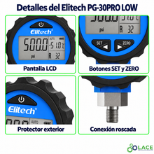 Manómetro digital de baja presión Elitech PG-30PRO LOW – −14.5 a 500 psi
