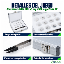 Juego de pesas en acero inoxidable 316L LACE de 1 mg a 500 mg clase E2