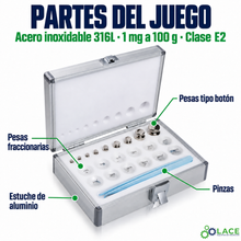 Juego de pesas en acero inoxidable 316L LACE de 1 mg a 100 g clase E2