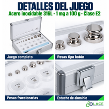 Juego de pesas en acero inoxidable 316L LACE de 1 mg a 100 g clase E2