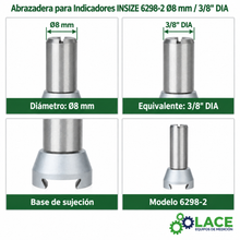 Abrazadera para Indicadores INSIZE 6298-2 Ø8 mm / 3/8" DIA
