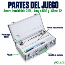 Juego de pesas en acero inoxidable 316L LACE de 1 mg a 500 g clase E2
