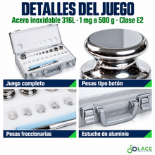 Juego de pesas en acero inoxidable 316L LACE de 1 mg a 500 g clase E2