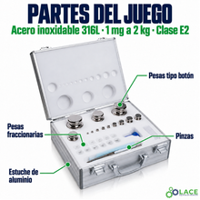Juego de pesas en acero inoxidable 316L LACE de 1 mg a 2 kg clase E2