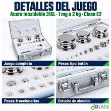 Juego de pesas en acero inoxidable 316L LACE de 1 mg a 2 kg clase E2