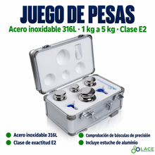 Juego de pesas en acero inoxidable 316L LACE de 1 kg a 5 kg clase E2