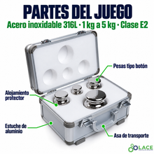 Juego de pesas en acero inoxidable 316L LACE de 1 kg a 5 kg clase E2