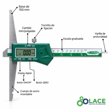 Medidor de Profundidad Digital Insize 1141-300A 0-300 mm / 0-12"