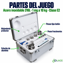 Juego de pesas en acero inoxidable 316L LACE de 1 mg a 10 kg clase E2