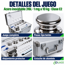 Juego de pesas en acero inoxidable 316L LACE de 1 mg a 10 kg clase E2