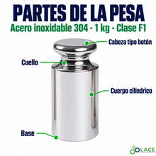 Pesa individual tipo botón en acero inoxidable 304 LACE de 1 kg clase F1