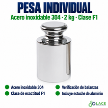 Pesa individual tipo botón en acero inoxidable 304 LACE de 2 kg clase F1