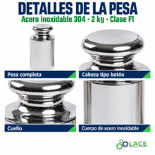 Pesa individual tipo botón en acero inoxidable 304 LACE de 2 kg clase F1