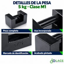 Pesa patrón paralelepípeda de hierro fundido LACE de 5 kg clase M1