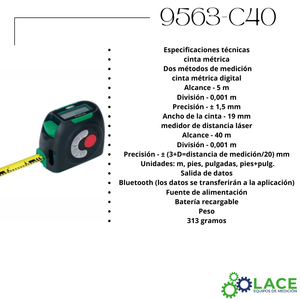 Cinta métrica digital y medidor de distancia laser Insize 9563-C40