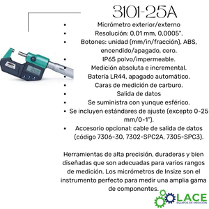 Micrómetro digital de exterior Insize 3101-25A