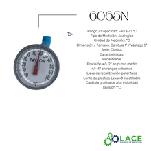 Termómetro Bimetálico De Vástago Taylor 6065n -40 °C a 70 °C