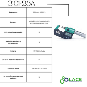 Micrómetro digital de exterior Insize 3101-25A