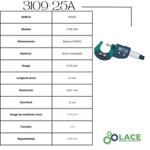 Micrómetro digital de exterior Insize 3109-25A