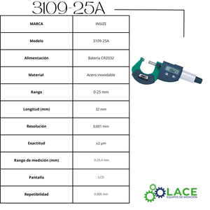 Micrómetro digital de exterior Insize 3109-25A