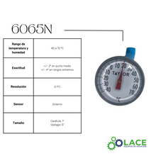 Termómetro Bimetálico De Vástago Taylor 6065n -40 °C a 70 °C