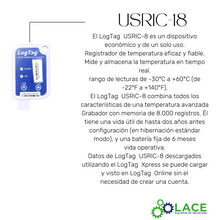 LogTag USRIC-8 Monitoreo de temperatura de un solo uso -30 °C a 60 °C.
