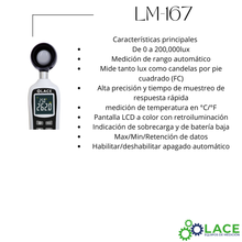 Luxómetro portable con termómetro  LM-167