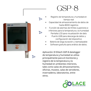 Termohigrómetro Data Logger Elitech GSP-8 -20°C a 85°C