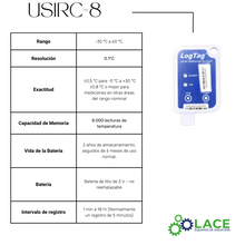LogTag USRIC-8 Monitoreo de temperatura de un solo uso -30 °C a 60 °C.