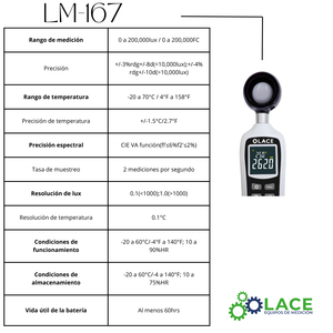 Luxómetro portable con termómetro  LM-167