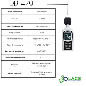 Sonómetro con termómetro DB-479