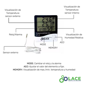 Termohigrómetro LACE NTV-8 -50~70°C, 10~99 %HR