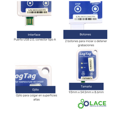 LogTag USRIC-8 Monitoreo de temperatura de un solo uso -30 °C a 60 °C.