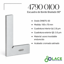 Escuadra de Borde Biselado 90° INSIZE 4790-0100 100 x 70 mm