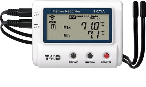 Registrador térmico TandD TR71A Temperatura de 2 canales, LAN inalámbrica, Bluetooth